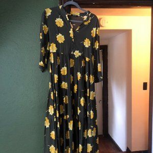 Madewell Olive Yellow Daisy Maxi Dress